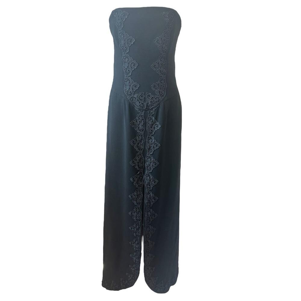 Vintage Jiki Monte Carlo Black Lace Embroidered Slit Drop Waist Dress Size 44